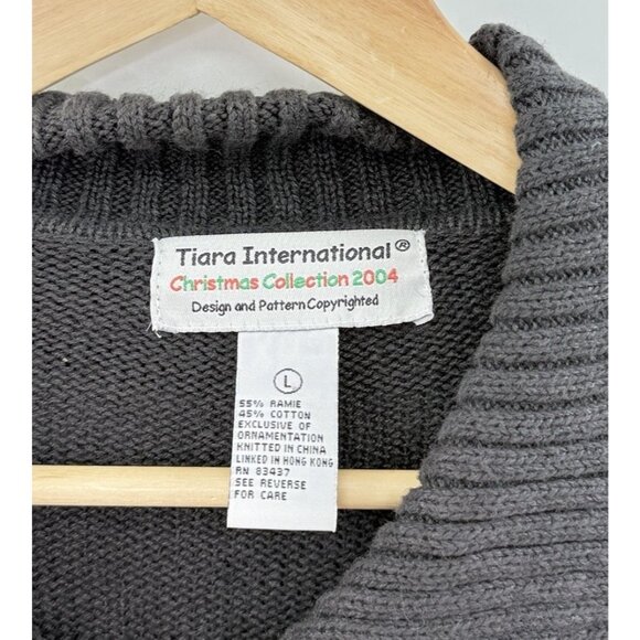 TIARA Winter Wonderland Ramie Blend Sweater Black Cardigan Christmas Snowy Sz L - Picture 5 of 12